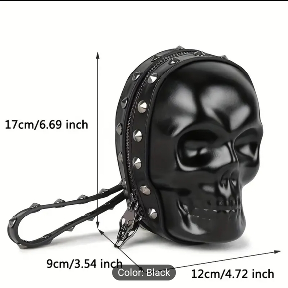 2024 Unique Skull-Shaped Zipper Wallet with Rivets Decor and Steampunk Dary - Picture 9 of 9